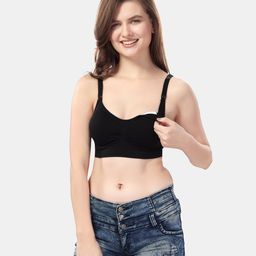 Fabme Cotton Sleeveless Solid Padded Maternity Nursing Bra - Black-image-63