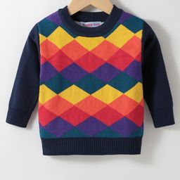 Kookie Kids Full Sleeves Pullover Sweater With Intarsia Design - Navy Blue-image-20