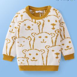 Babyoye 100% Cotton Knit Full Sleeves Pullover Sweater with Teddy Bear Design - Multicolour-picture-42