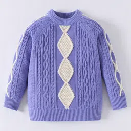 Kookie Kids Full Sleeves Pullover Sweater with Cable Knit Design - Violet-picture-46
