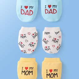 Doodle Poodle Interlock Cotton  Mittens With Text Print Pack of 3 - Yellow Blue & White-picture-17
