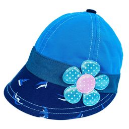 FS Kids Floral Applique Detail Summer Beach Cap - Blue-25