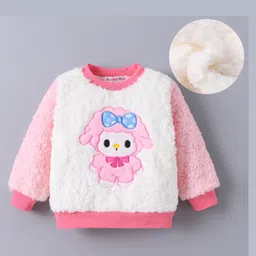 Kookie Kids Full Sleeves Sweat Shirt With Sheep Embroidery - Pink & White-picture-25