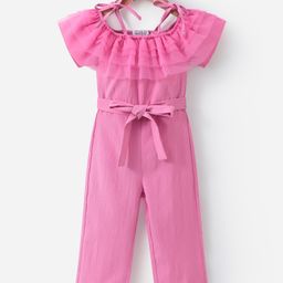 Mark & Mia Half Cold Shoulder Sleeves Jumpsuit with Frill Detailing - Pink-image-19