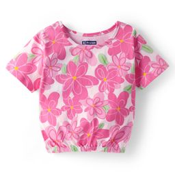 Pine Kids Cotton Knit Half Sleeves T-Shirt with Floral Print - Pink-picture-45