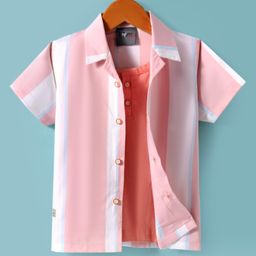 Dapper Dudes Half Sleeves Striped Shirt With Tee - Peach-picture-18