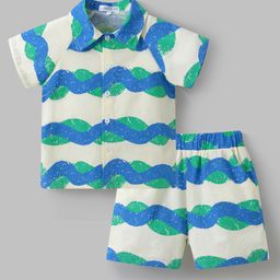 Mark & Mia Cotton Half Sleeves Printed Co-ords Shirt & Shorts Set - Beige-image-14