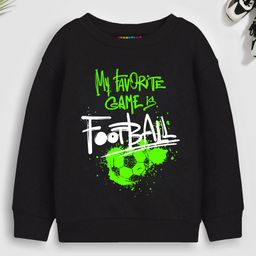 Trampoline Fleece Full Sleeves Football Text Printed Sweatshirt - Black-picture-37