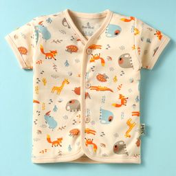 Child World Interlock Knit Half Sleeves Front Open Jhablas With Animal Print - Light Yellow-picture-24