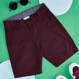 Pantaloons Junior Cotton Solid Shorts - Maroon-25