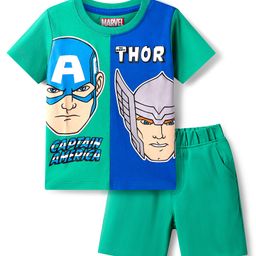 Babyhug Marvel Half Sleeves Cut & Sew T-Shirt & Shorts Set with Avengers Graphics- Green-image-45