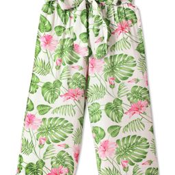 CrayonFlakes Rayon Floral Printed Palazzo With Attached Belt - Off White-image-76