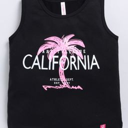 giniekids Cotton Blend Sleeveless California Text Printed Vest - Black-27
