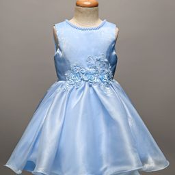 Mark & Mia Woven Sleeveless Party Dress With Floral Embroidery & Pearl Detailing - Light Blue-image-80