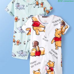 Babyoye Disney Interlock Knit Half Sleeves Romper with Winnie the Pooh Print Pack of 2 - Light Green & White-image-23
