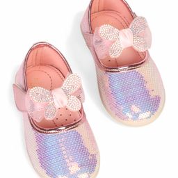Lil Lollipop Bow & Butterfly Applique Detailed Sequins Embellished Mary Jane Ballerinas With Velcro Closure - Pink-image-65