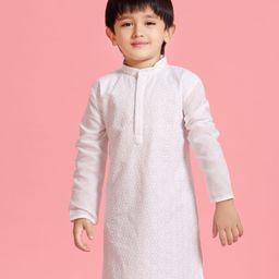 MASTARANG Blended Full Sleeves Floral Embroidered Kurta - White-picture-9