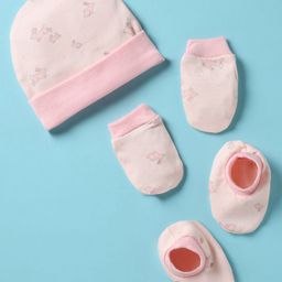 OHMS Single Jersey Knit Cap Mitten & Booties Set with Bunny Print Pink - Diameter 10 cm-image-21
