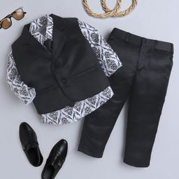 Jeet Ethnics Full Sleeves Damask Printed 3 Piece Party Suit With Tie Set - Black-image-6