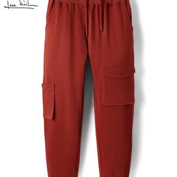 Arias 100% Cotton Full Length Solid Jogger With Cargo Pockets - Rust Orange-image-41