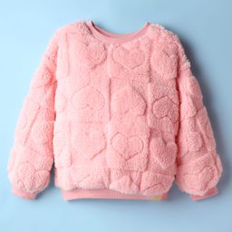 Little Kangaroos Woven Full Sleeves Heart Shaped Fur Sweatshirt - Pink-picture-11