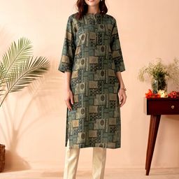 Anouk Tribal Printed Mandarin Collar Chanderi Silk Kurta-picture-38