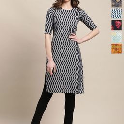 7Threads Selection Of 6 Chevron Printed Round Neck Straight Kurtas-image-40