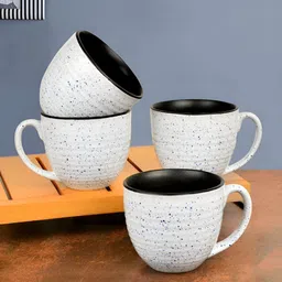 StyleMyWay Off White & Black 4Pcs Speckled Ceramic Soup Cups 350ml Each-5