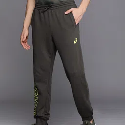 ASICS Men Grey & Yellow Big Graphic Printed  Slim Fit Training Joggers-picture-1