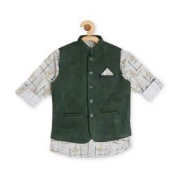 Cavio Kids Green & Off-White Cotton Regular Fit Shirt Set-image-62