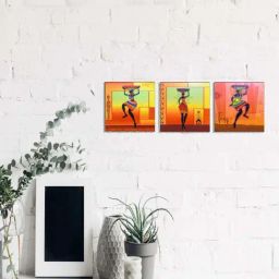 eCraftIndia Set of 3 6MM MDF Dancing Tribal Women Satin Matt Texture UV Art Painting-6