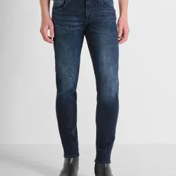 Antony Morato Blue Cotton Blend Comfort Fit Solid Jeans-image-82