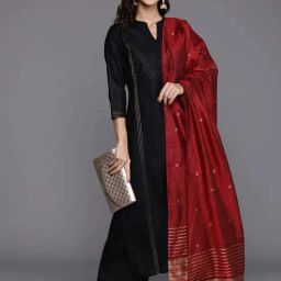 Libas Black Cotton Striped Kurta Palazzo Set With Dupatta-picture-16