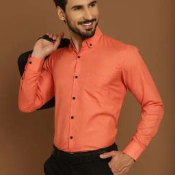Indian Needle Peach Cotton Regular Fit Shirt-image-9