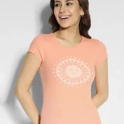 American Eagle Outfitters Peach Cotton Graphic Print Oversized T-Shirt-image-91