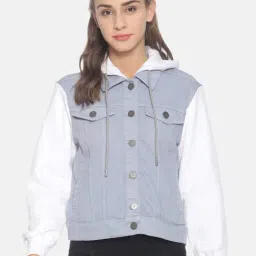 Campus Sutra Light Blue Hooded Jacket-image-28