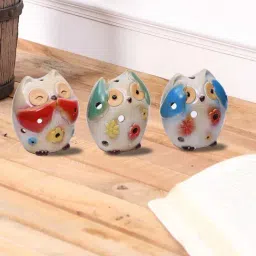 Tayhaa Multicolor Ceramic Laughing Owls - Set of 3-24