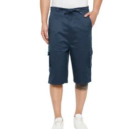 Hypernation Teal Blue Regular Fit Cargo Shorts-picture-12