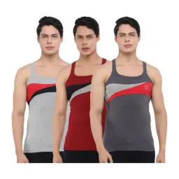 Dollar Bigboss Assorted Color Cotton Regular Fit Colour Block Gym Vests (Pack Of 3)-image-69