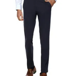 V Dot Navy Skinny Fit Flat Front Trousers-image-45