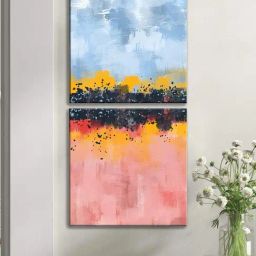 Art Street Printed Pink Cotton Canvas Wall Art - Set Of 2-28
