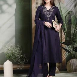 Nayam by Lakshita Purple Embroidered Kurta Pants & Dupatta Set-image-64