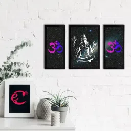 eCraftIndia Set of 3 Lord Shiva Satin Matt Textured UV Art Painting-45