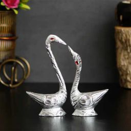 eCraftIndia Loving Silver Swan Couple Metal Handcrafted Decorative Figurine-image-91