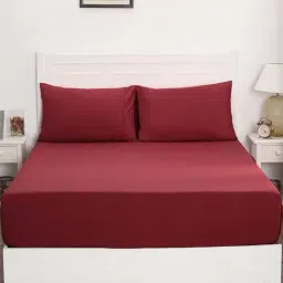 Maspar Colorart Slumber Red 200 TC Cotton King Size Bed Sheet with 2 Pillow Cover-image-74