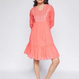 Global Desi Coral Embroidered Dress-image-28