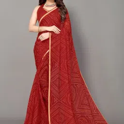 Satrani Red Printed Saree With Unstitched Blouse-image-30