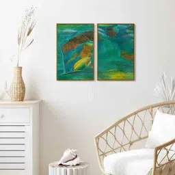 999Store Green Vinyl Wall Painting Panel with Fibre Frame - Set of 2-44