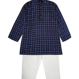 Kiddopanti Kids Navy & White Checks Full Sleeves Kurta with Pyjamas-image-86