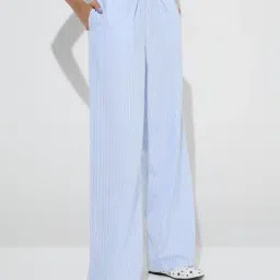 Nuon by Westside Blue Stripe Printed High-Rise Cotton Pants-image-45